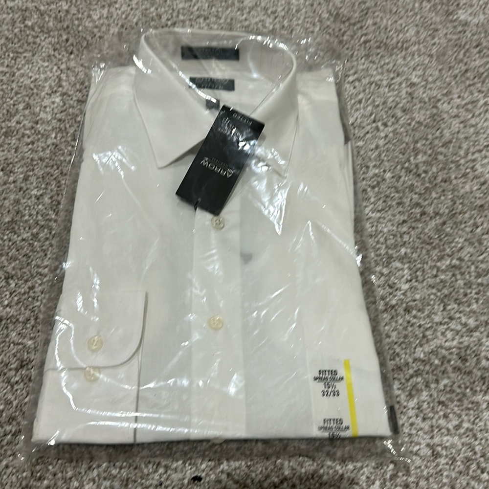 Mens Arrow Shirt Fitted White Stretch Wrinkle Free 15-1/2 32/33 Spread Collar
